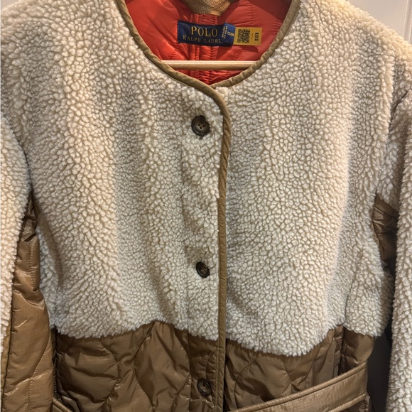 Polo Ralph Lauren women’s Belted Quilted & Sherpa Cream and Brown Coat - Picture 5 of 11